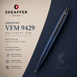 Sheaffer VFM 9429 Matte Blue Ballpoint Pen with Matte Black Trims