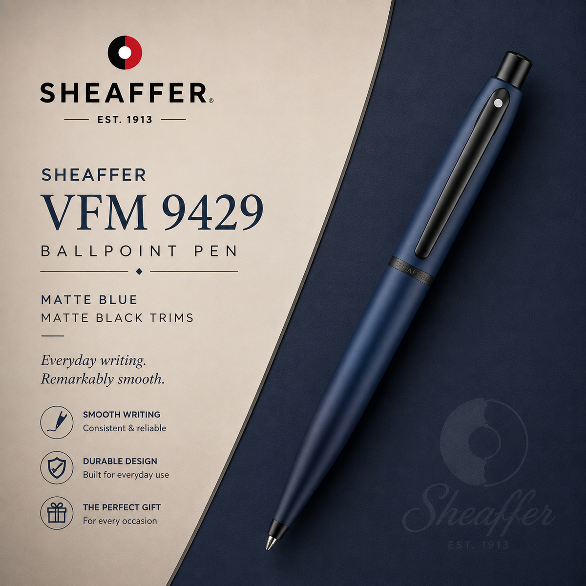Sheaffer VFM 9429 Matte Blue Ballpoint Pen with Matte Black Trims