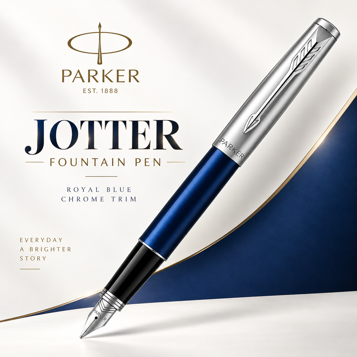 Parker Jotter Core Fountain Pen – Royal Blue with Chrome Trim