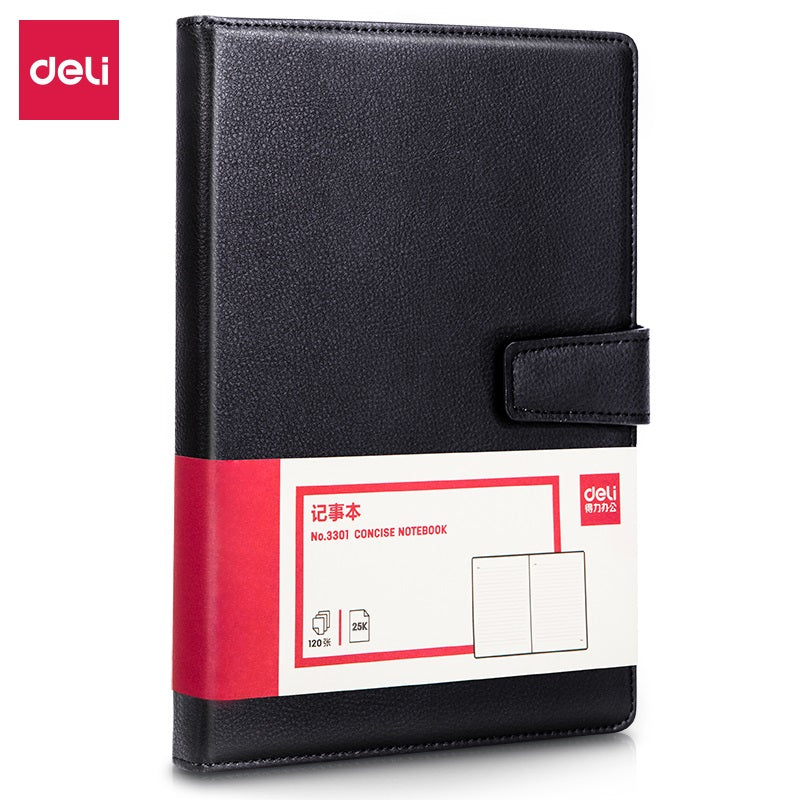 Deli E3301 Hard Leather Cover 25K Notebook – 120 Sheets