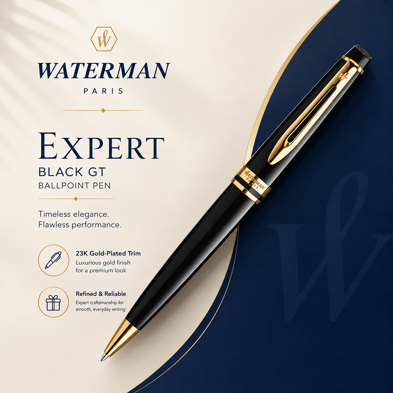 Waterman Expert Black GT Ballpoint Pen – Premium Writing Instrument