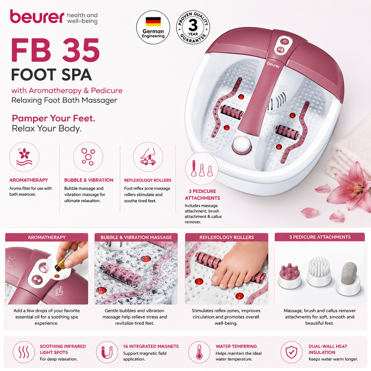 Beurer FB 35 foot spa with aromatherapy and pedicure, foot bath massager