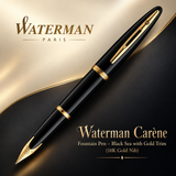Waterman Carène Fountain Pen – Black Sea with Gold Trim (18K Gold Nib)