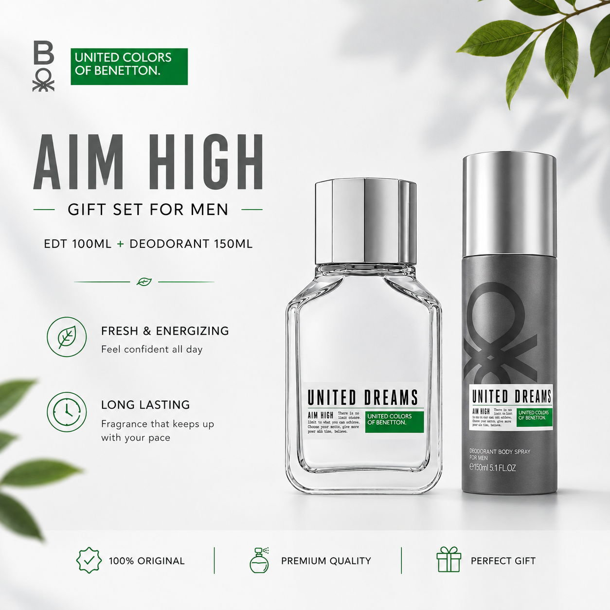 Benetton Aim High EDT 100ml + Deodorant 150ml Gift Set