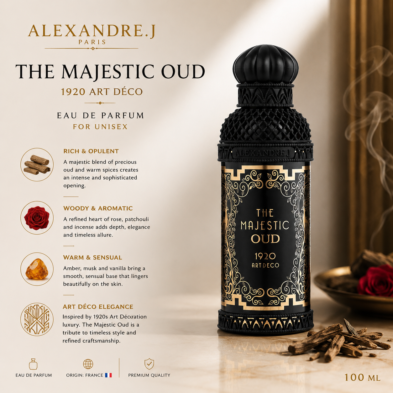 Alexandre.J The Majestic Oud EDP 100ml, unisex perfume bottle