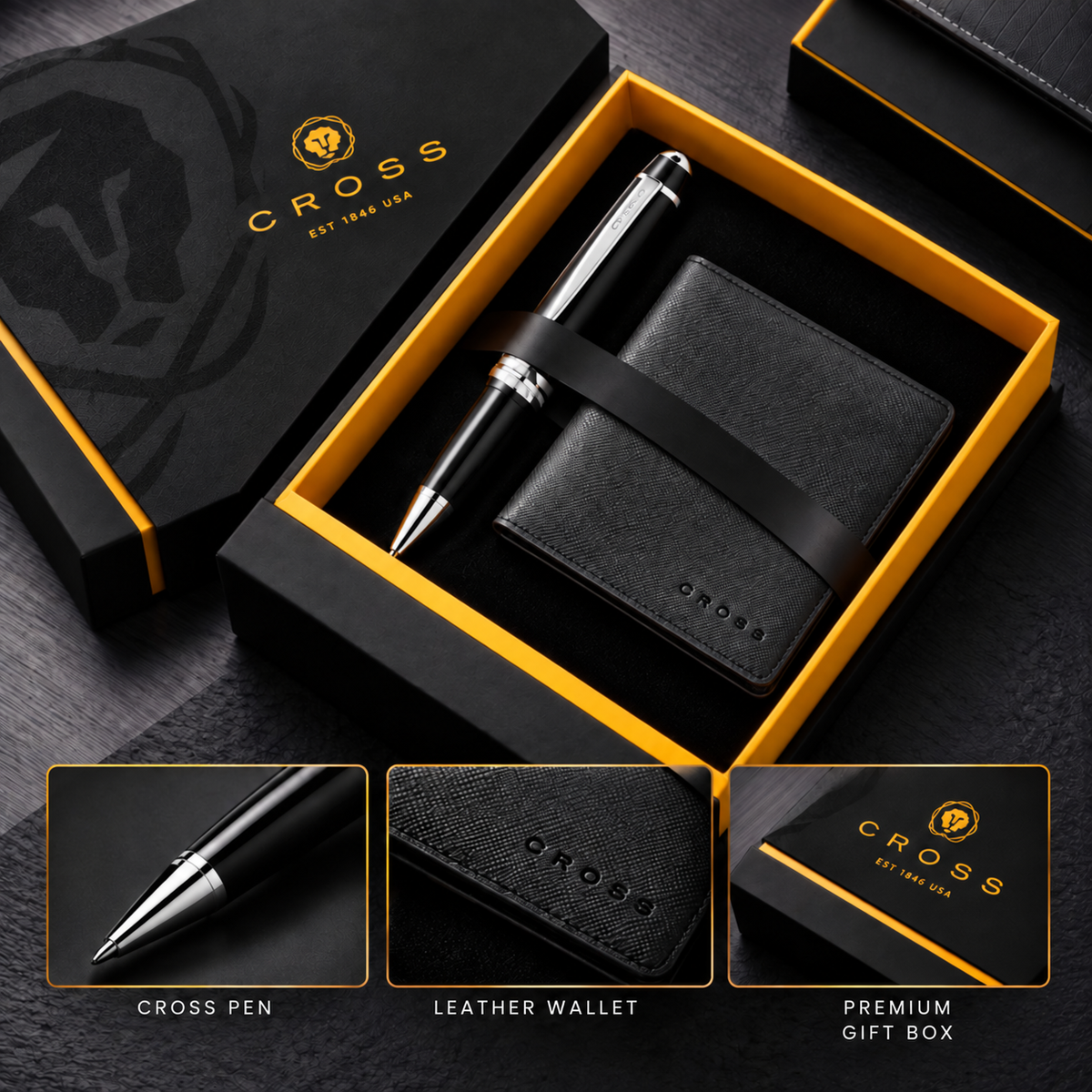 Cross 2-Piece Corporate Gift Set – Bailey Light Black Ballpoint Pen & Wallet
