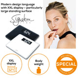 Beurer GS 410 digital glass bathroom scale in black, tempered glass scale, alternate view