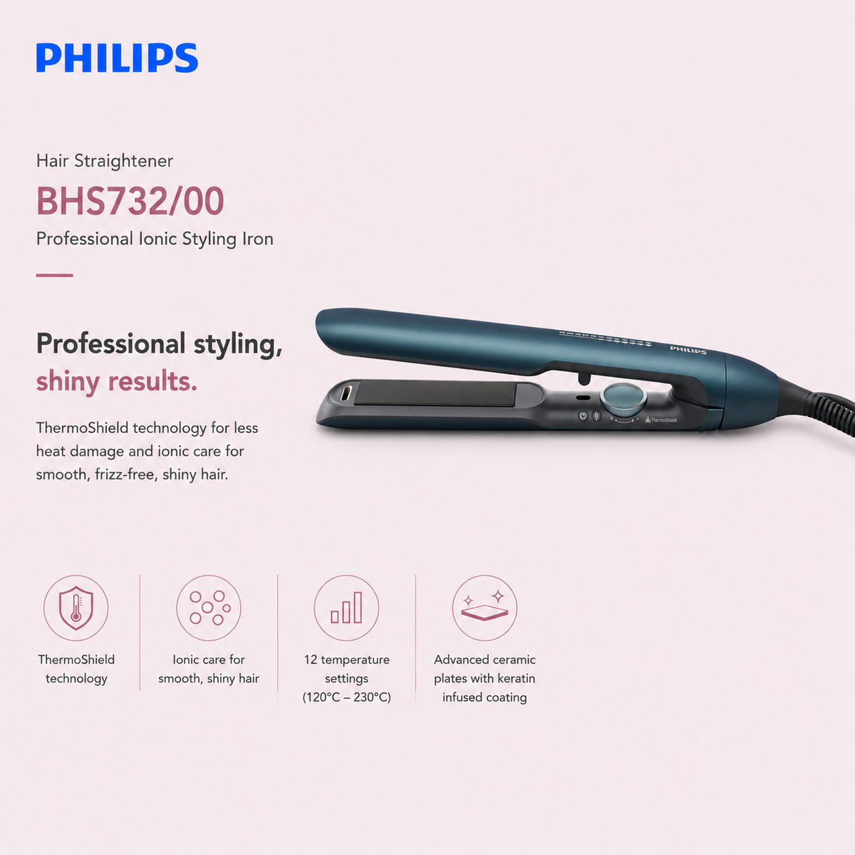 Philips Hair Straightener BHS732/00 – Professional Ionic Styling Iron