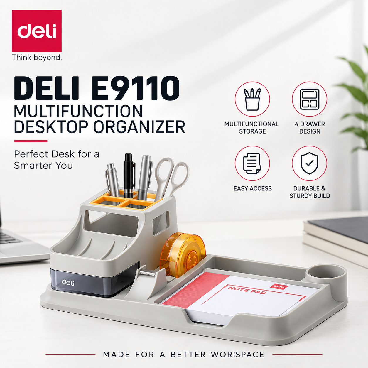 Deli E9110 Multifunction Desktop Organizer - Pen Holder & Office Stationery Storage