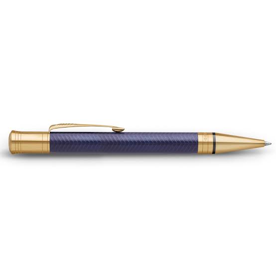 Parker Duofold Prestige Blue Chevron GT Ballpoint Pen – 23K Gold-Plated Trim