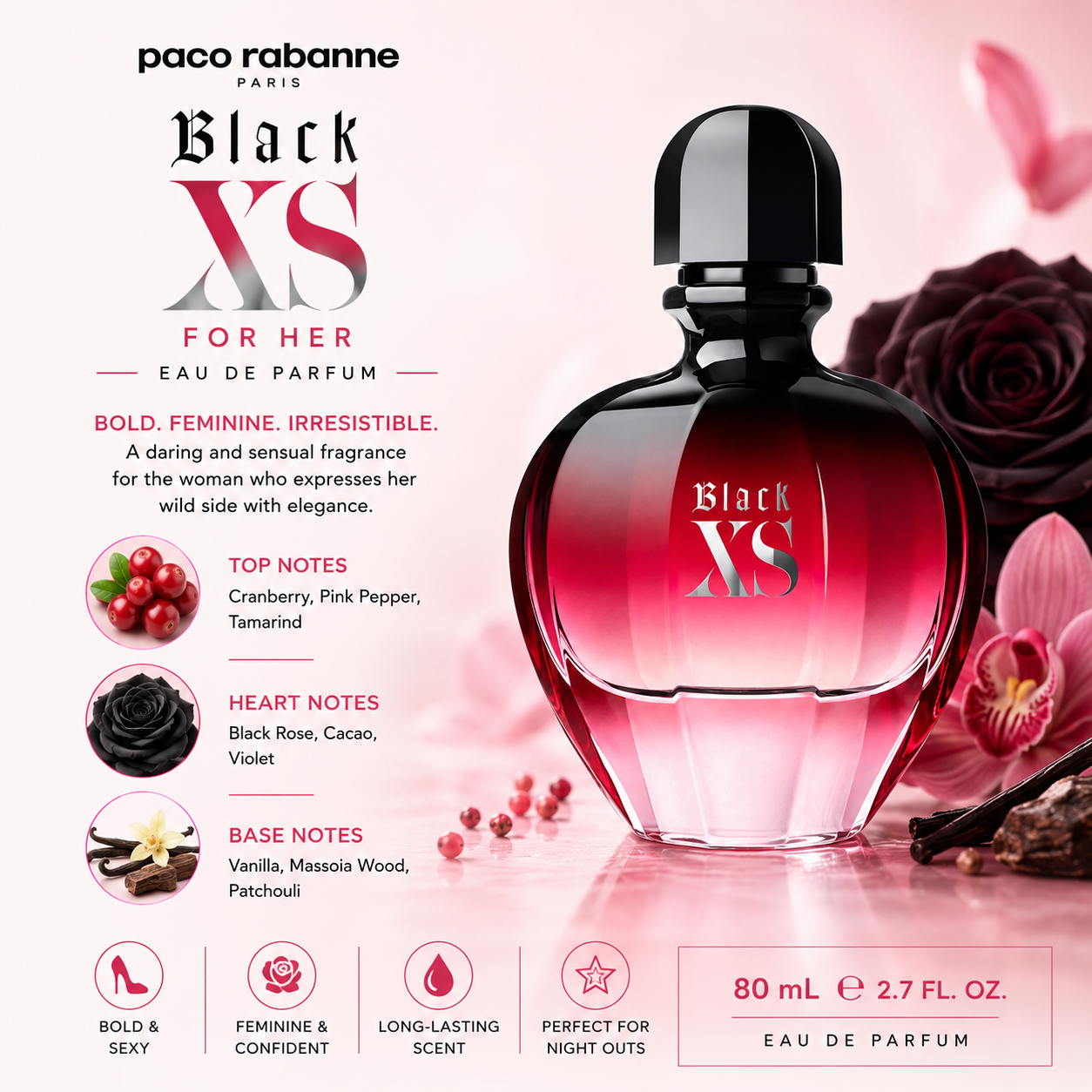 Paco Rabanne Black XS for Her Eau de Parfum – 80ml