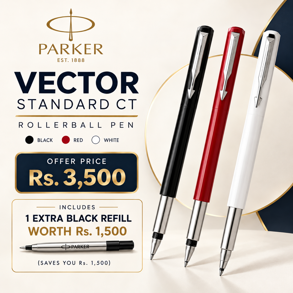 Parker Vector Standard CT Rollerball Pen – Red / Black / Blue / White