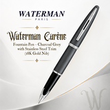 Waterman Carène Fountain Pen – Charcoal Grey with Stainless Steel Trim (18K Gold Nib)