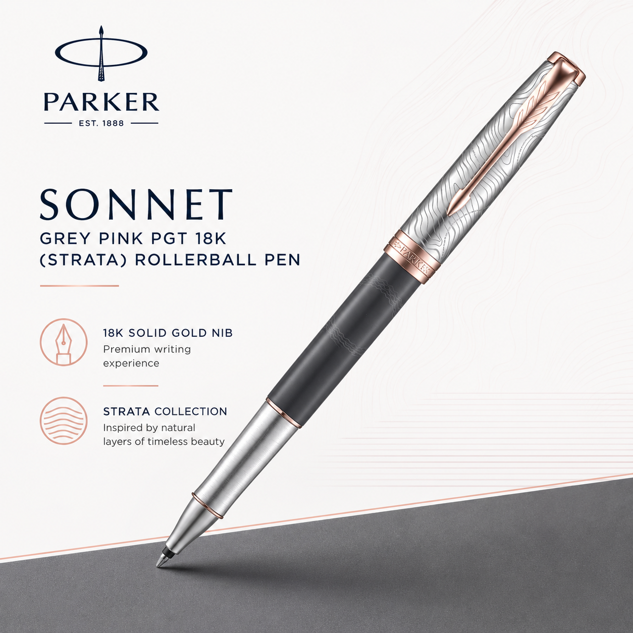 Parker Sonnet Grey Pink PGT 18K Strata Rollerball Pen