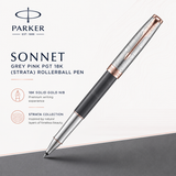 Parker Sonnet Grey Pink PGT 18K Strata Rollerball Pen