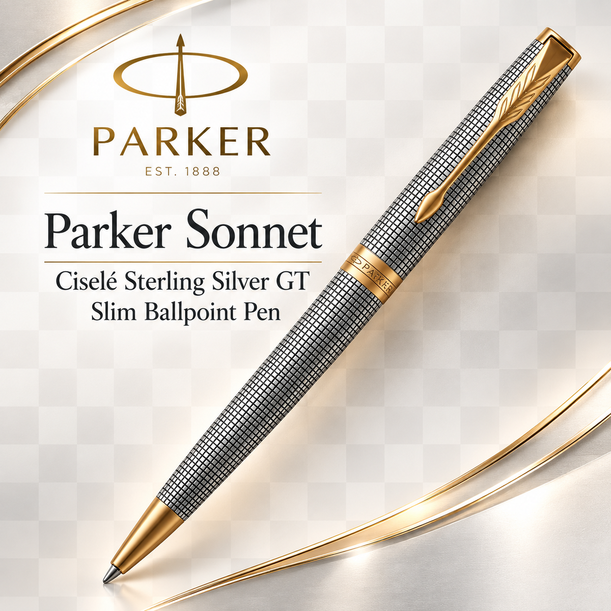 Parker Sonnet Ciselé Sterling Silver GT Slim Ballpoint Pen