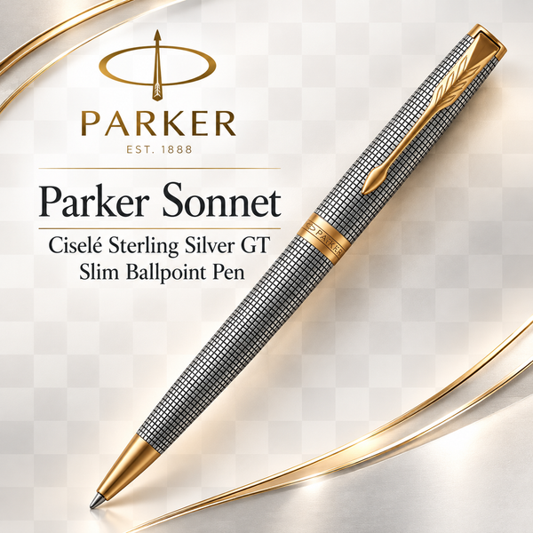 Parker Sonnet Ciselé Sterling Silver GT Slim Ballpoint Pen