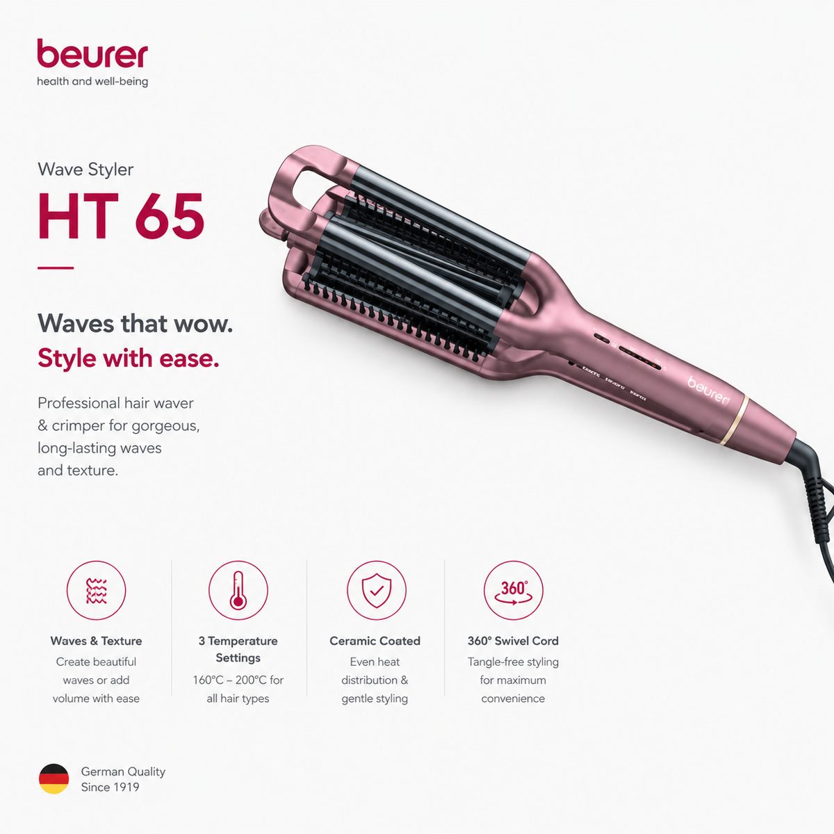 Beurer Wave Styler HT 65 – Professional Hair Waver & Crimper