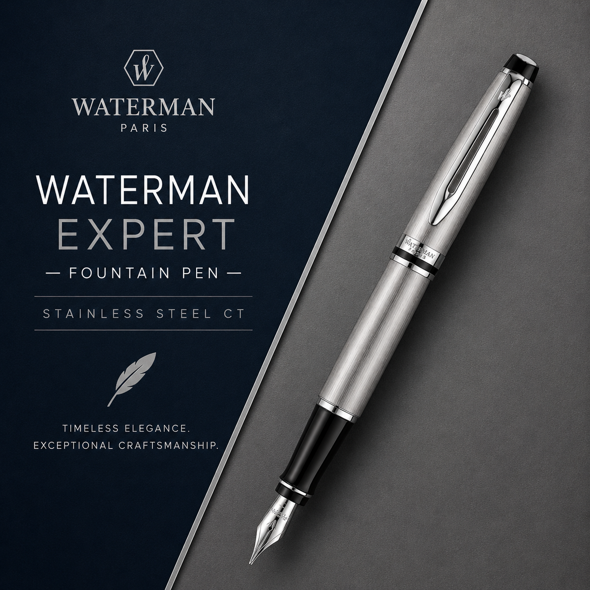 Waterman Expert Fountain Pen – Stainless Steel with Chrome Trim