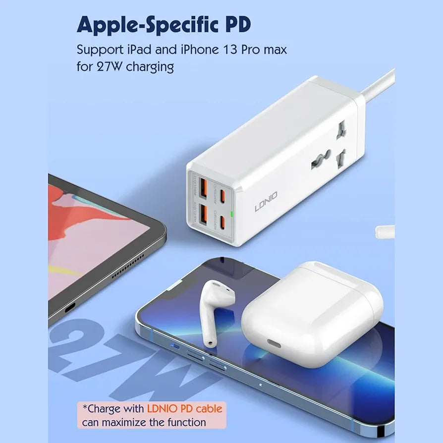LDNIO Desktop Power Strip – 1 AC Outlet, 2 USB-A, 2 USB-C, 2500W (White)