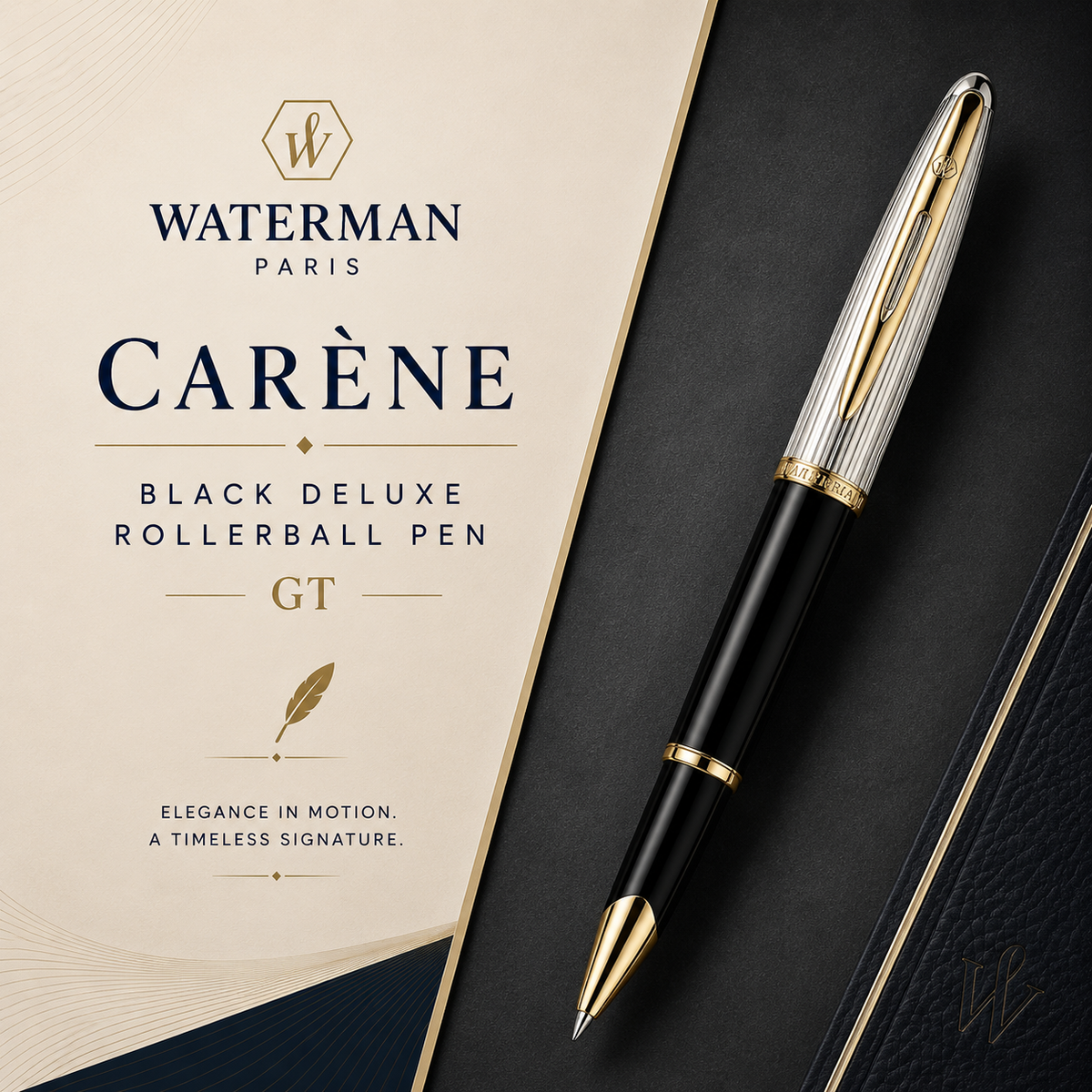 Waterman Carène Rollerball Pen – Black Deluxe with Gold Trim