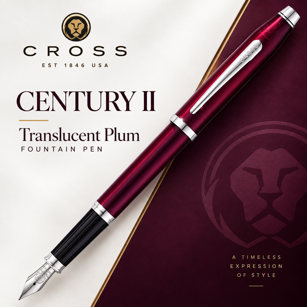 Cross Century II Fountain Pen – Translucent Plum Lacquer (Rhodium Trim) | AT0086-114