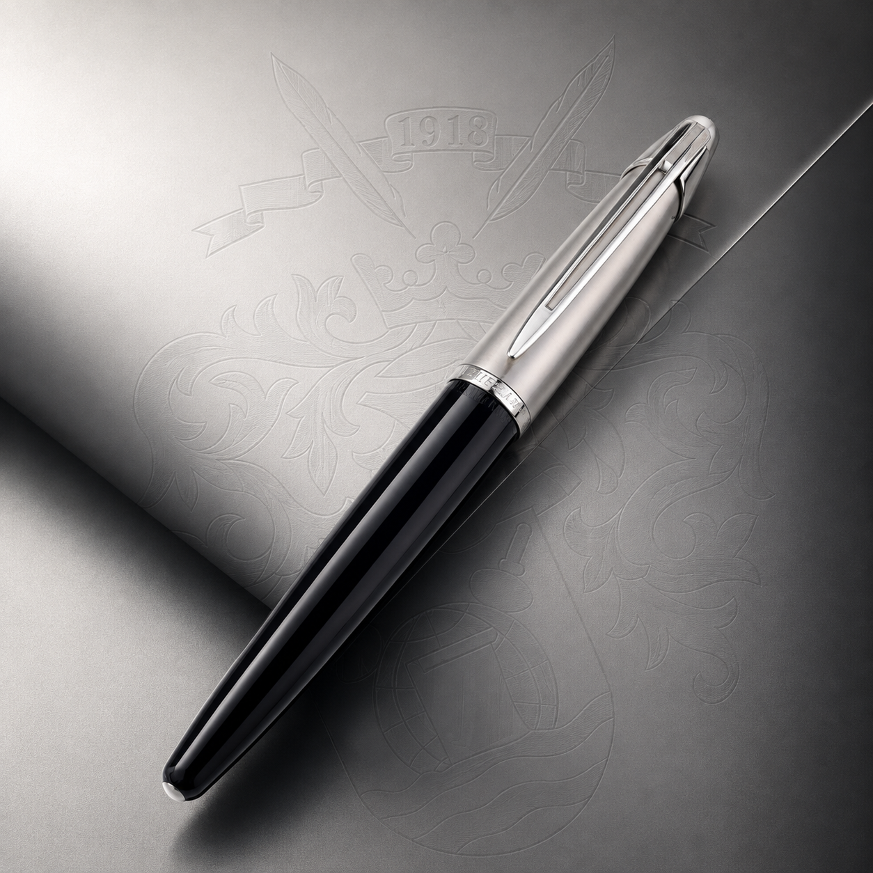 Waterman Edson Diamond Black Rollerball Pen – Platinum-Plated Trim