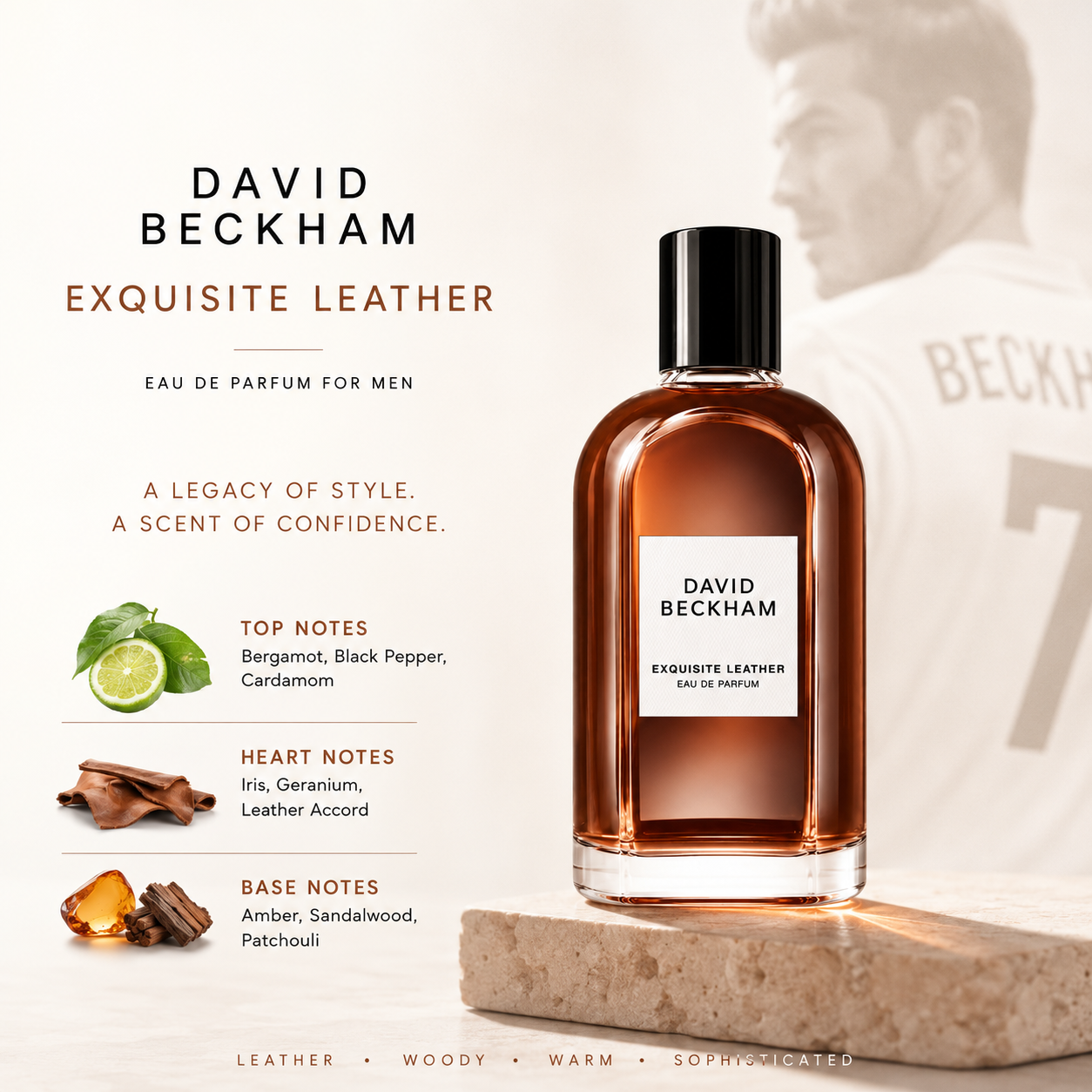 David Beckham Amber Breeze EDP 100ml, men's fragrance bottle