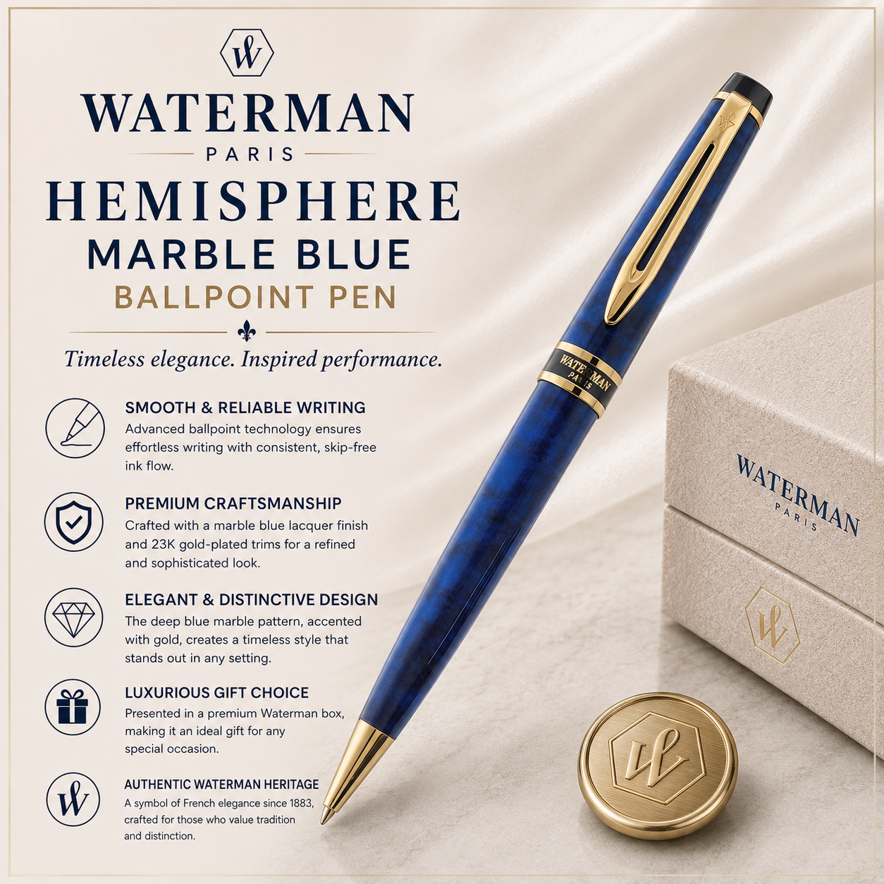 Waterman Hemisphere Marble Blue Ballpoint Pen
