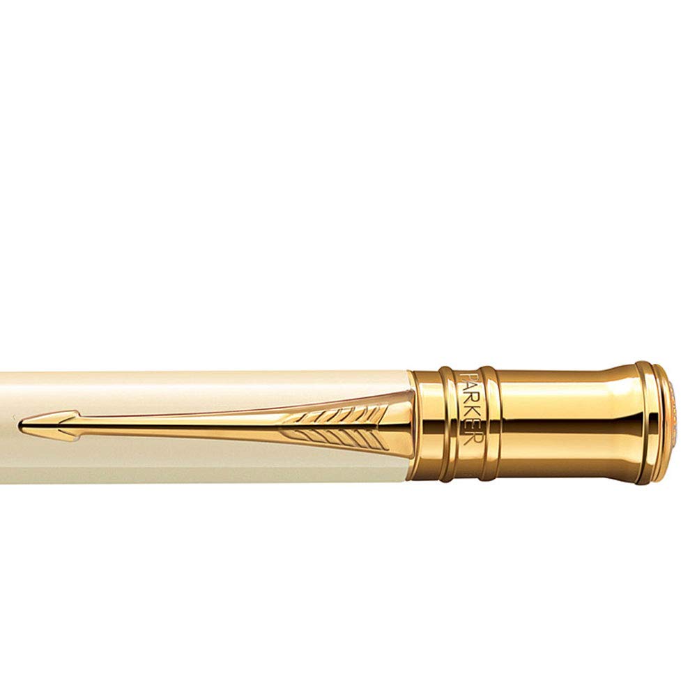 Parker Duofold International White Ivorine GT Ballpoint Pen – 23K Gold-Plated Trim
