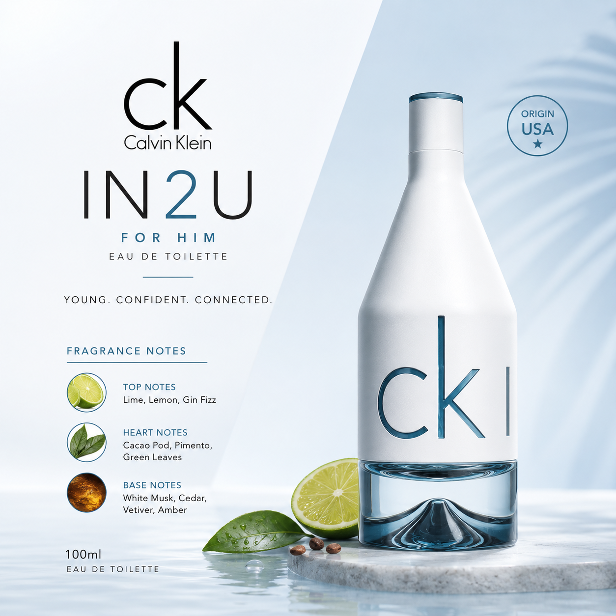 Calvin Klein IN2U for Him EDT 100ml, men's fragrance bottle