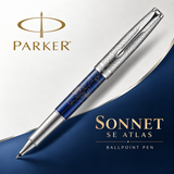Parker Sonnet SE Atlas Ballpoint Pen – Blue Silver | 18K Gold Nib (Medium)