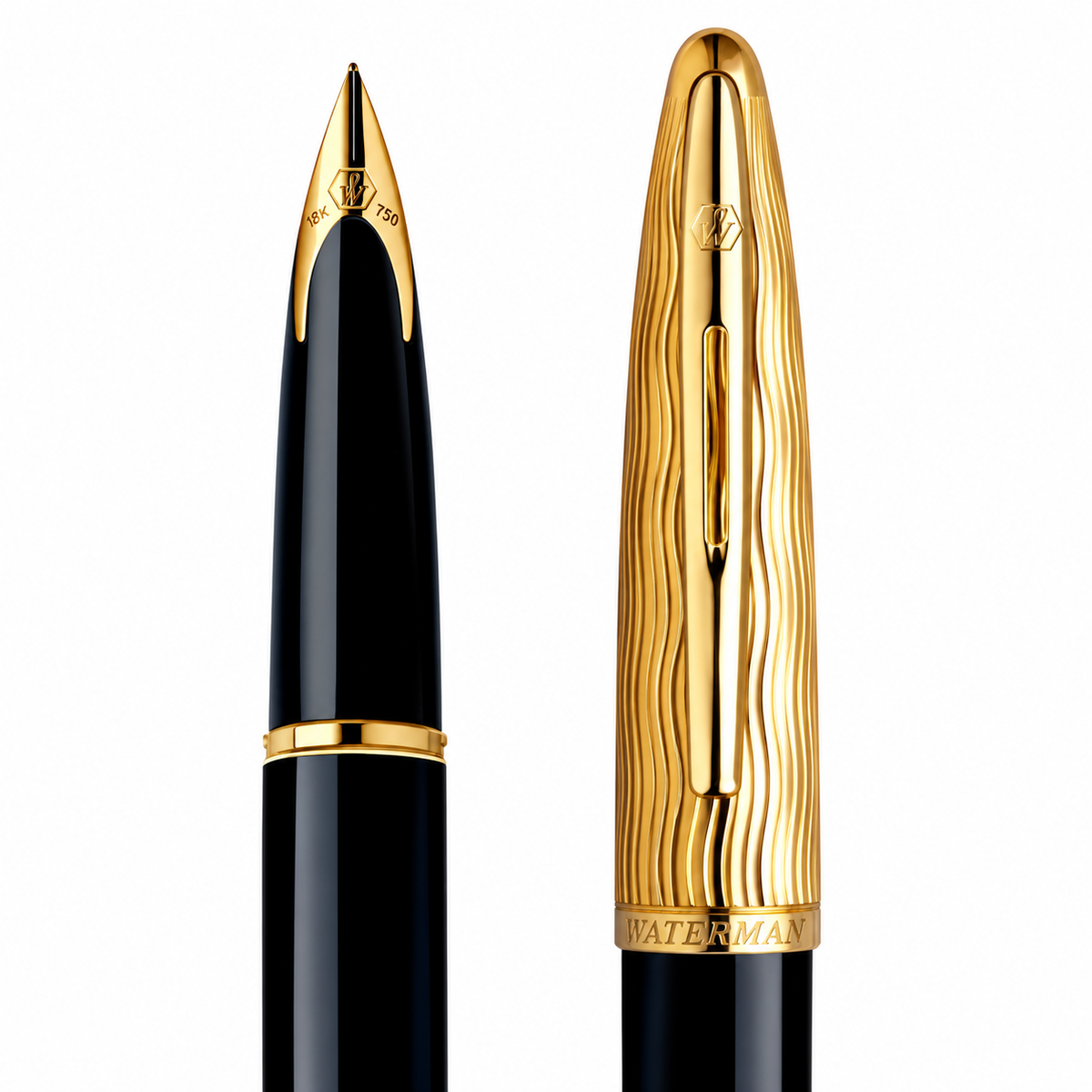 Waterman Carène Essential Fountain Pen – Black with Gold Trim (18K Gold Fine Nib)