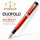 Parker Duofold Classic Big Red CT Fountain Pen - 18K Solid Gold Nib & Palladium-Plated Trim