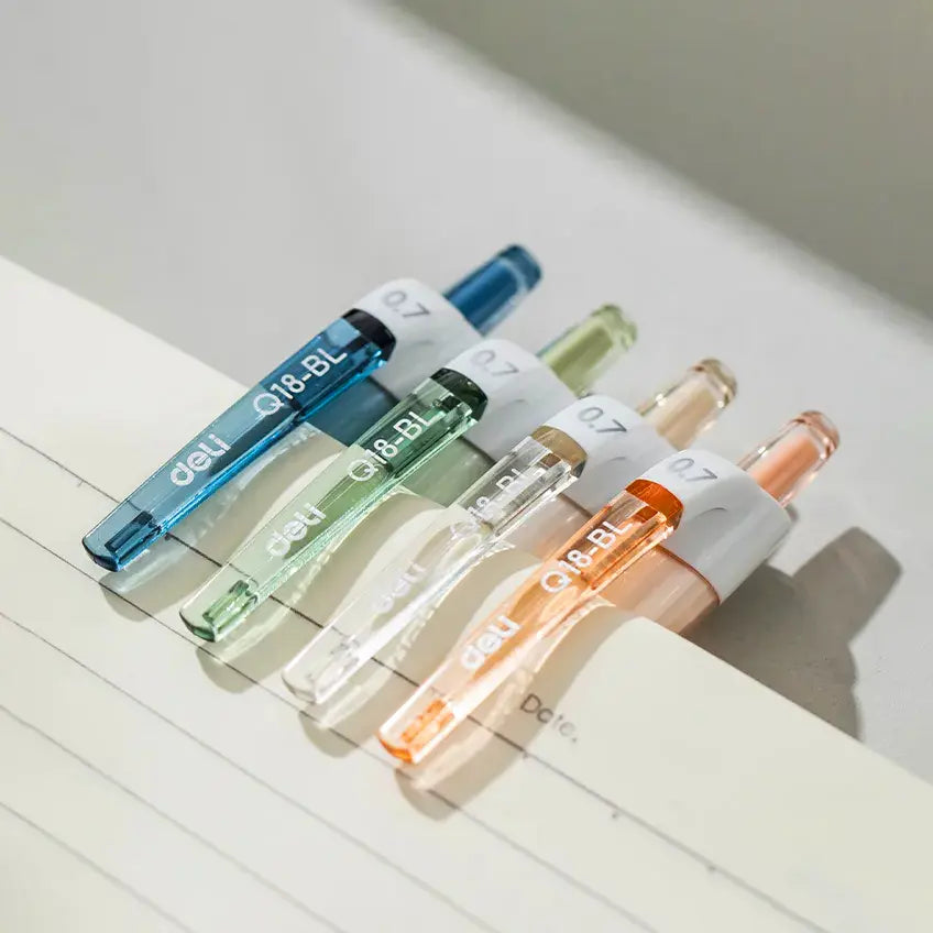 Deli Linfini Ballpoint Pen – 0.7mm | 4 Assorted Barrel Colours (Blue & Black Ink)