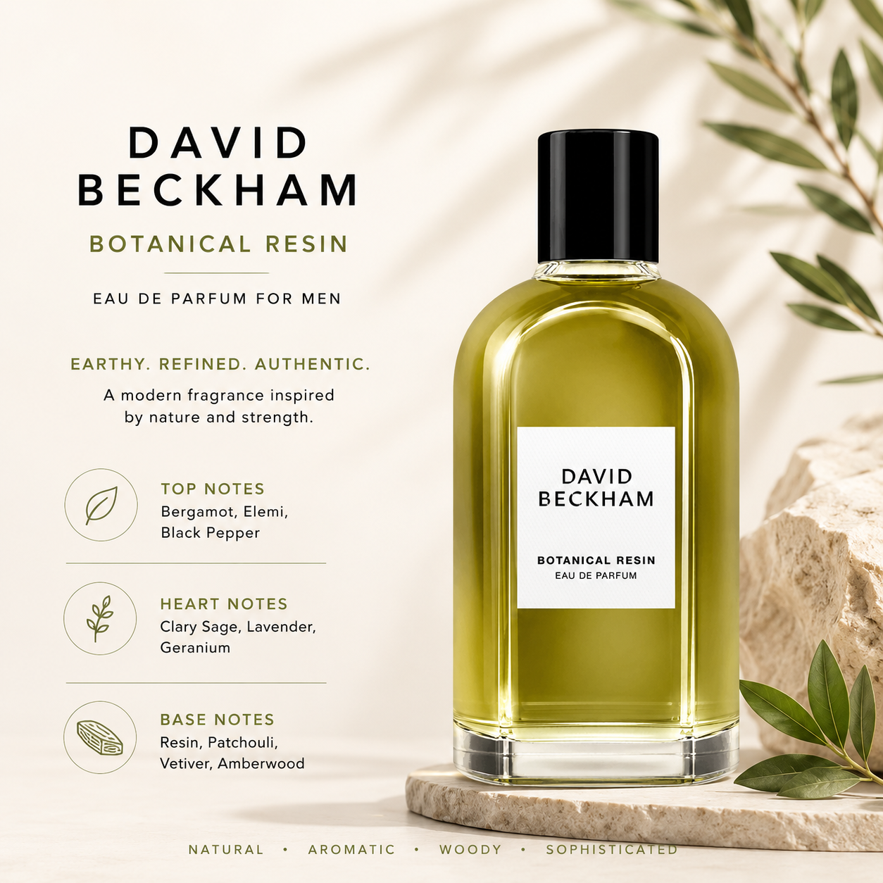 David Beckham Botanical Resin EDP 100ml, men's fragrance bottle