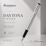 Waterman Daytona Vintage Fountain Pen – Brushed Stainless Steel | Chrome Trim