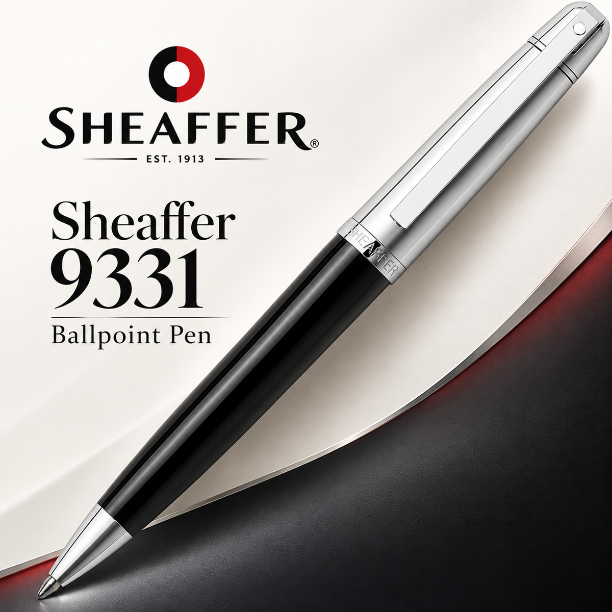 Sheaffer 9331 Ballpoint Pen – Shiny Chrome Cap & Black Barrel
