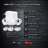 Alogic 60W USB-C Laptop & MacBook Charger – Travel Edition | AU, EU, UK, US Plugs + 2m Cable