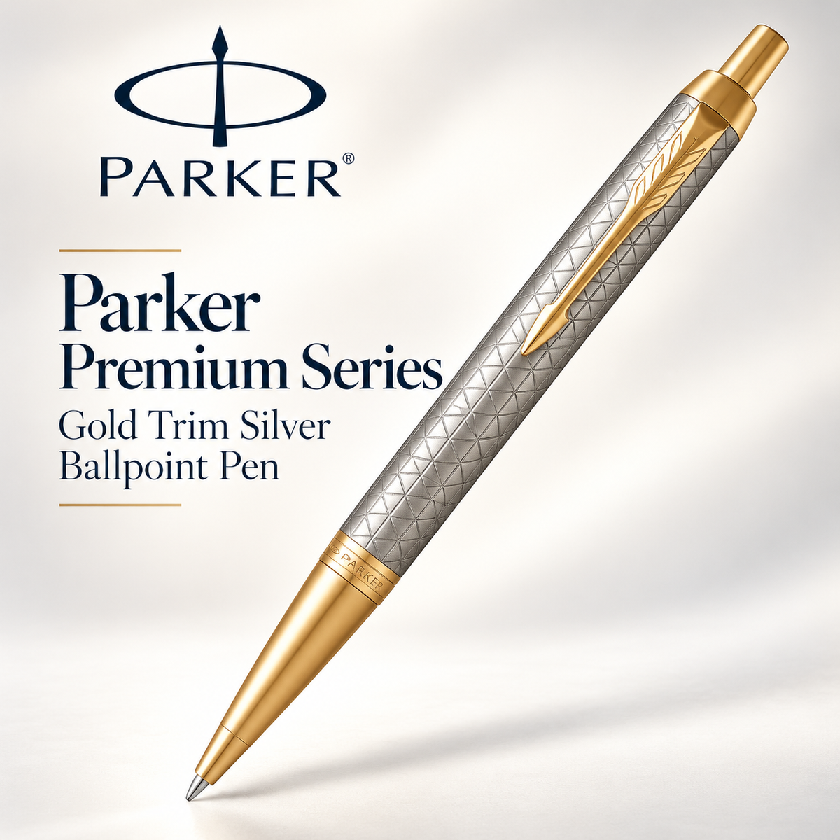 Parker Premium Series Gold Trim Silver Ballpoint Pen