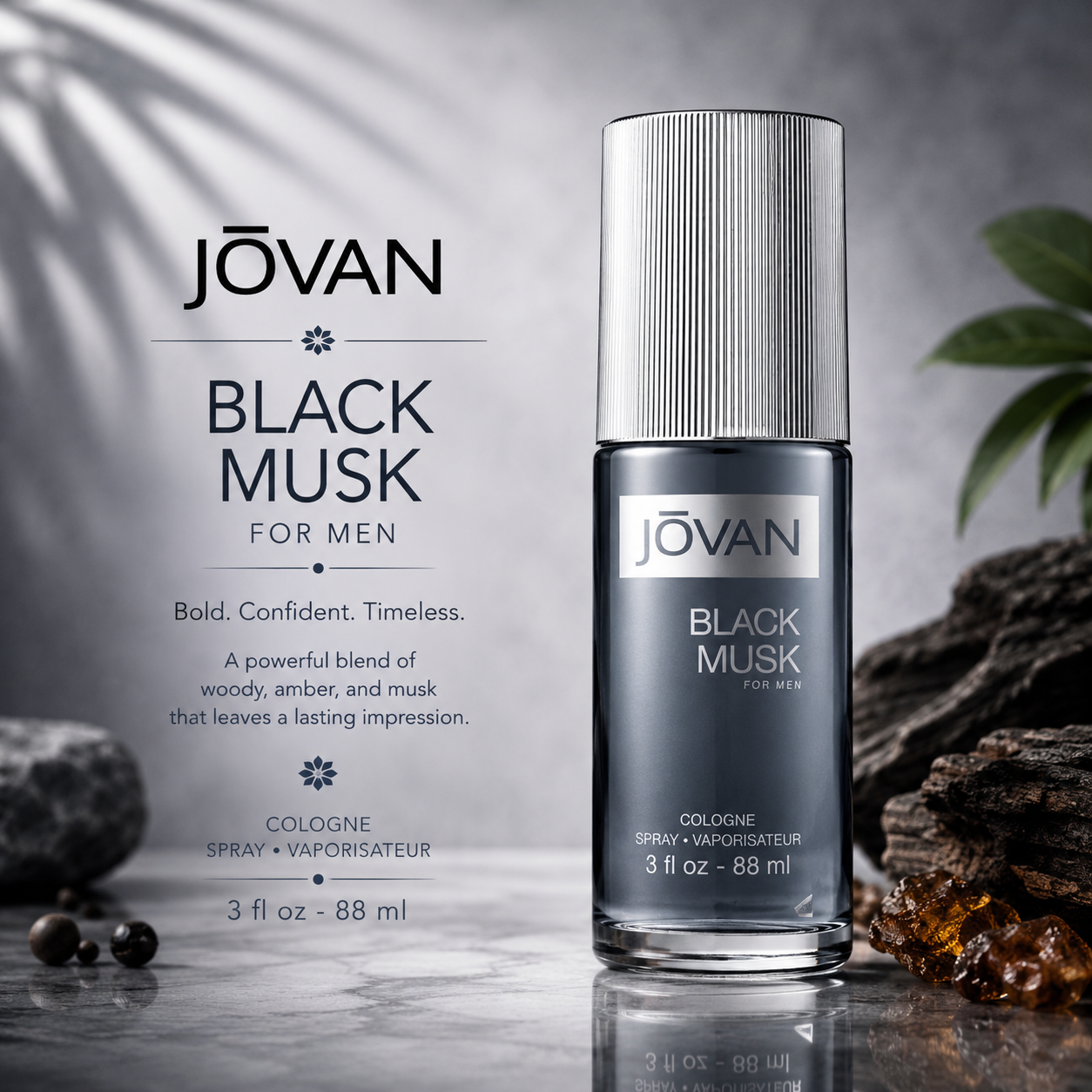 Jovan Black Musk for Men Eau de Cologne 88ml | Bold Woody Amber Musk