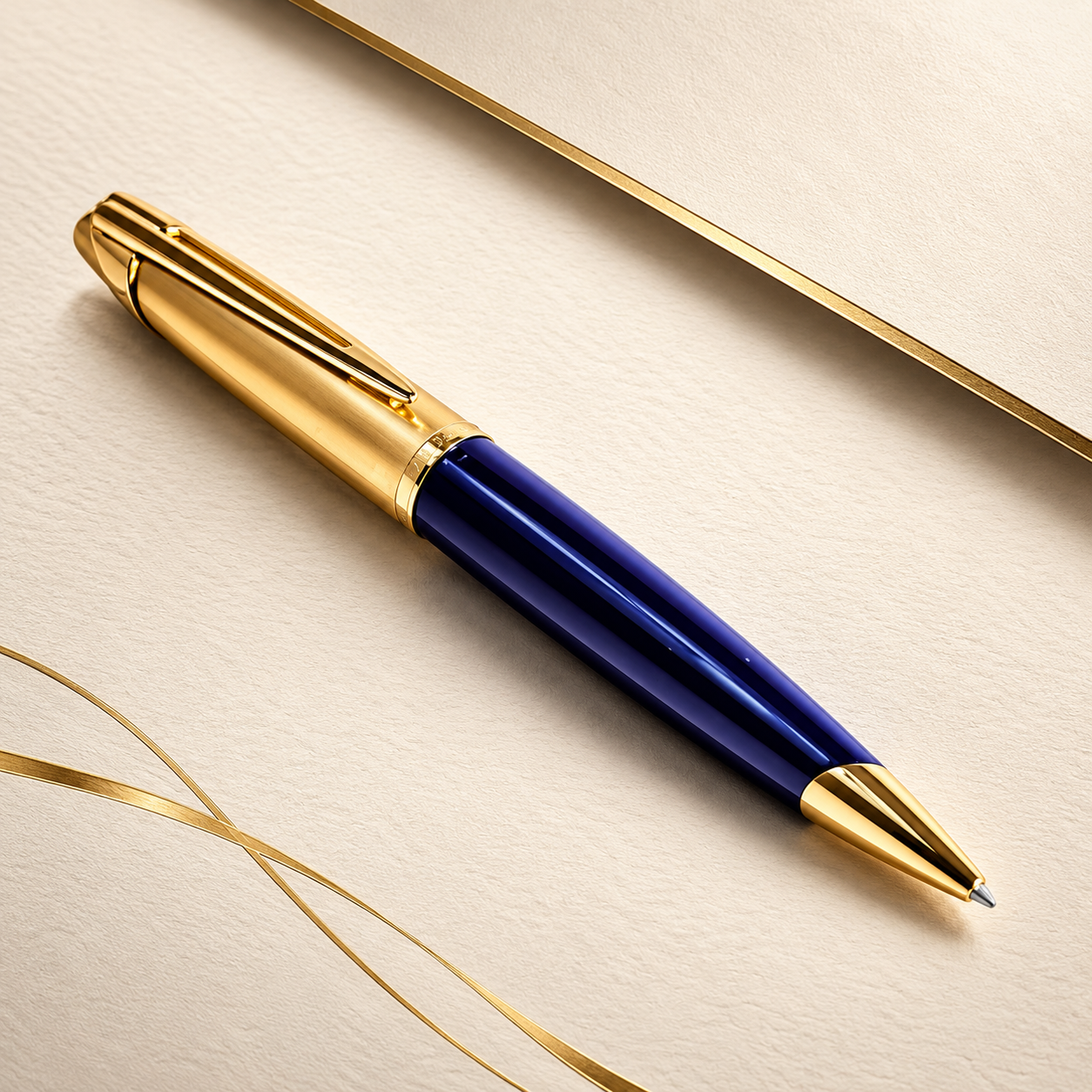 Waterman Edson Sapphire Blue GT Ballpoint Pen – 23.3K Gold-Plated Trim | Made in France