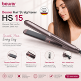 Beurer HS 15 ceramic hair straightener, black flat iron styling tool