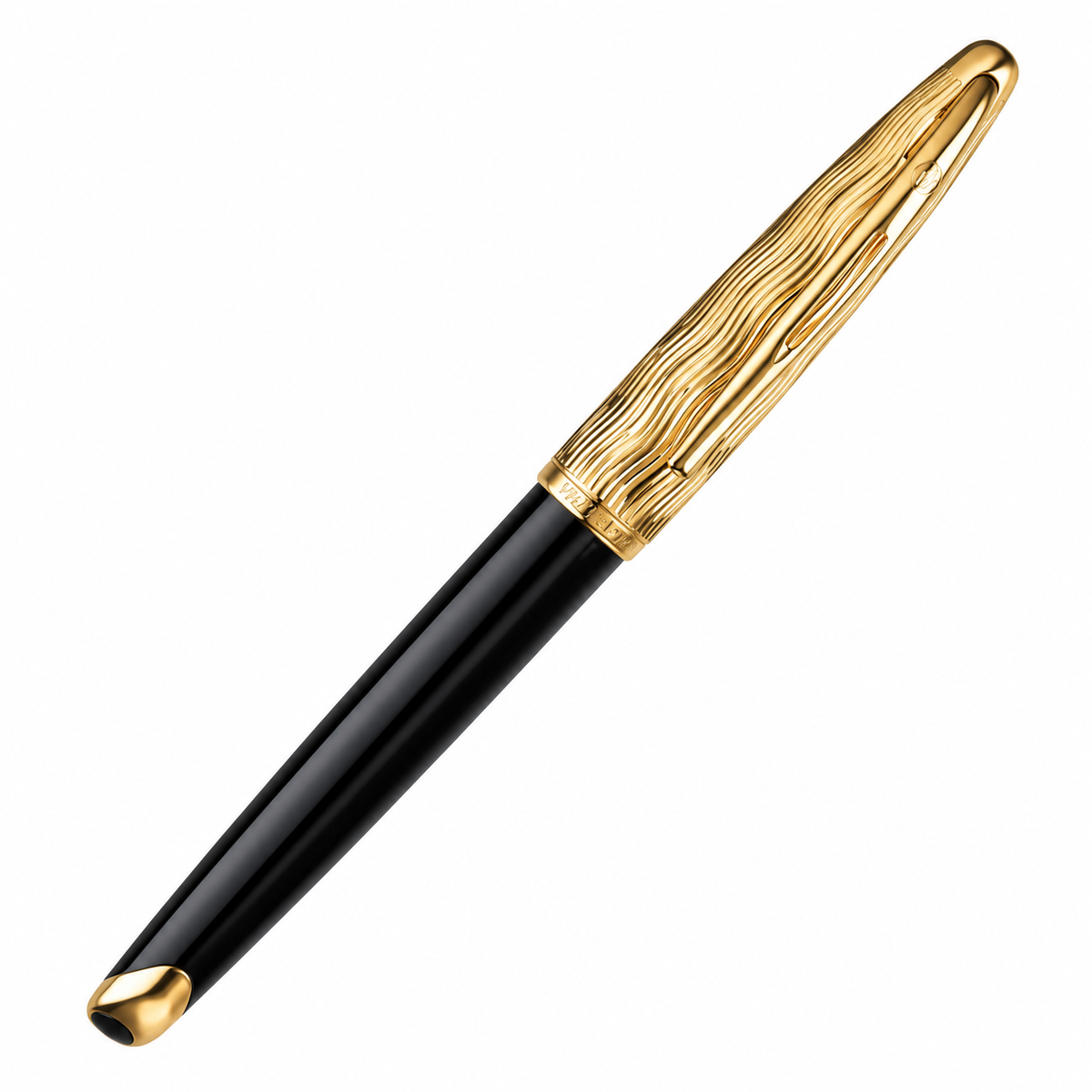 Waterman Carène Essential Fountain Pen – Black with Gold Trim (18K Gold Fine Nib)