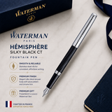 Waterman Hémisphère Fountain Pen – Silky Black CT (Stainless Steel Medium Nib)