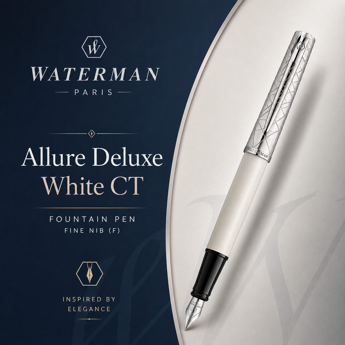 Waterman Allure Deluxe White CT Fountain Pen – Fine Nib (F)