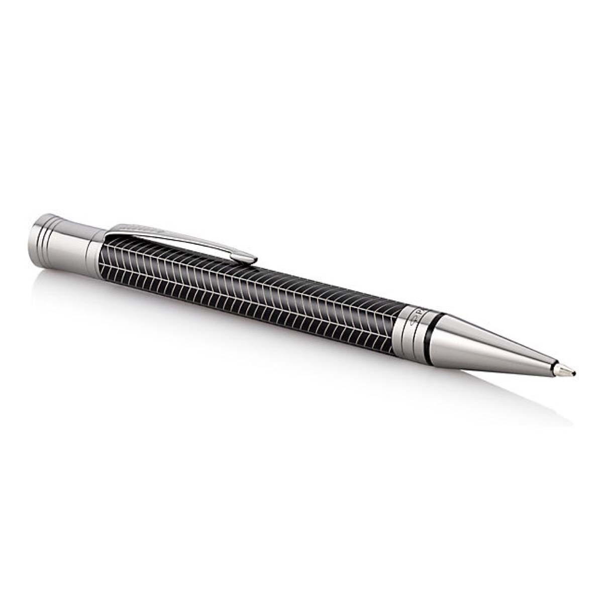 Parker Duofold Prestige Black Chevron CT Ballpoint Pen – Palladium-Plated Trim
