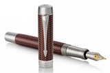 Parker Duofold Prestige Burgundy Chevron CT Fountain Pen – 18K Solid Gold Two-Tone Rhodium-Plated Nib