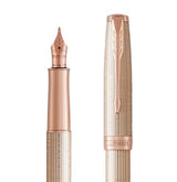 Parker Sonnet Fountain Pen | Chiselled Silver with Rose Gold Trim | Solid 18K Gold Nib