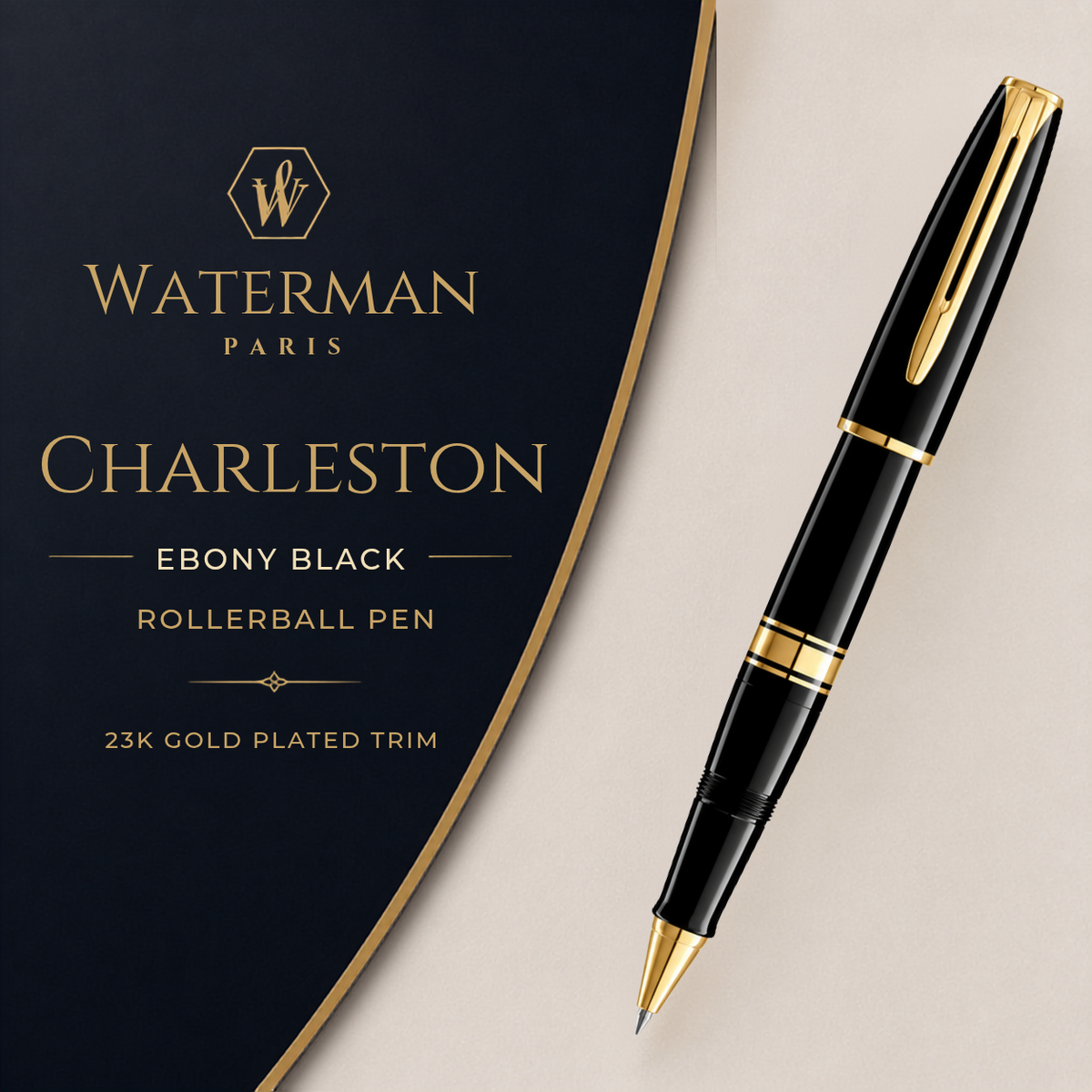 Waterman Charleston Ebony Black GT Rollerball Pen